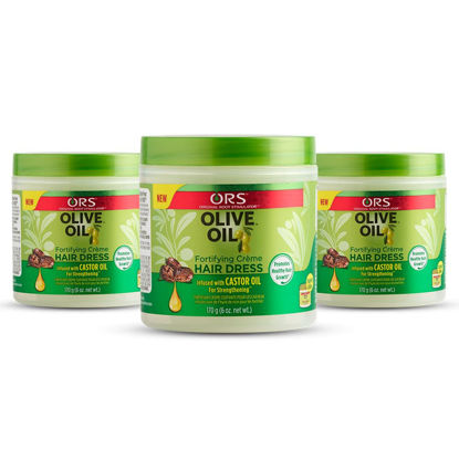 Picture of ORS Olive Oil Fortifying Cream Hair Dress Infused with Castor Oil for Strengthening 6 Ounce (Pack of 3)