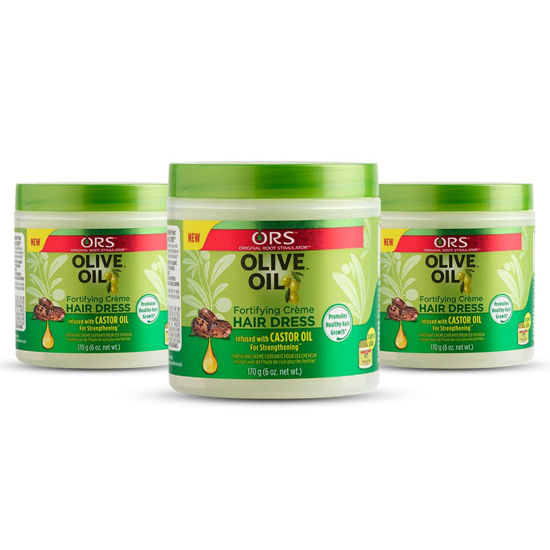 Picture of ORS Olive Oil Fortifying Cream Hair Dress Infused with Castor Oil for Strengthening 6 Ounce (Pack of 3)