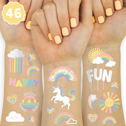 Picture of xo, Fetti Rainbow Temporary Tattoos - 46 Glitter Styles | Unicorn Birthday Party Supplies, Oh Happy Day Baby Shower, Magical Party Favors