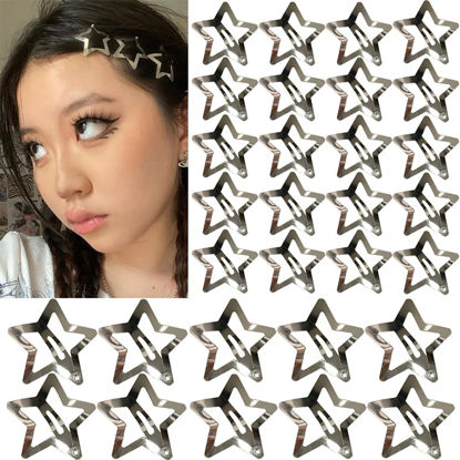Picture of 30 PCS Star Hair Clips,20PCS 1.22"Star Hair Clip and 10 PCS 1.65"Star Hair Clips Snap Star Hair Accessories Non Slip Star Clips for Girls Women Y2K Accessories Silver Metal Hair Clips