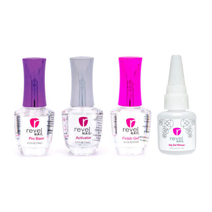 Picture of Revel Nail Dip Powder Liquid Set - Dip Powder Base Coat, Activator, Finish Gel & Gel Thinner, Dip Liquid Set, DIY Nail Kit