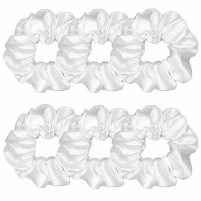Picture of 6 Pcs Satin Silk Scrunchies - Soft Hair Ties, Fashion Hair Bands, Bows, Elastic Bracelets, Ponytail Holders Hair Accessories for Women and Girls (4.5 Inch, Pure White)