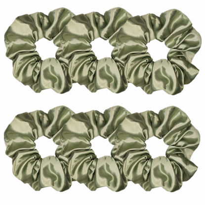 Picture of 6 Pcs Satin Silk Hair Scrunchies Soft Hair Ties Fashion Hair Bands Hair Bow Ropes Hair Elastic Bracelet Ponytail Holders Hair Accessories for Women and Girls (4.5 Inch, Light Gray Green)