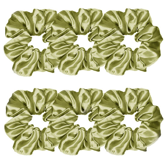 Picture of 6 Pcs Satin Silk Hair Scrunchies Soft Hair Ties Fashion Hair Bands Hair Bow Ropes Hair Elastic Bracelet Ponytail Holders Hair Accessories for Women and Girls (4.5 Inch, Olive Green)