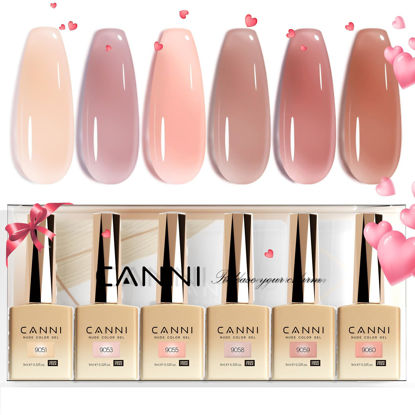 Picture of CANNI 6pcs 9ml Jelly Nude Pink Gel Nail Polish Set- Neutral Transparent Pink Colors Gel Polish Kit, Soak Off LED Nail Gel Manicure Kit DIY at Home Salon Gifts for Women Girls