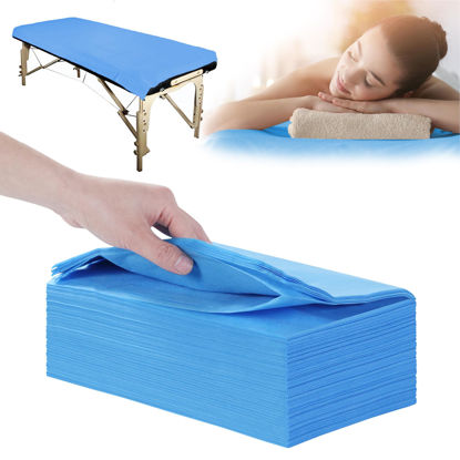 Picture of 31" x 71" Disposable Bed Sheets for Massage Table Waterproof Massage Table Sheet Soft Non Woven Fabric SPA Bed Cover Breathable for Massage Beauty Tattoos 50PCS (Blue)