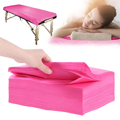 Picture of 31" x 71" Disposable Bed Sheets for Massage Table Waterproof Massage Table Sheet Soft Non Woven Fabric SPA Bed Cover Breathable for Massage Beauty Tattoos 50PCS (Pink)