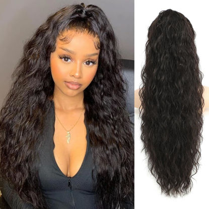 Picture of KETHBE 26 Inch Drawstring Ponytail Hair Extension Long Curly Wavy Hair Extensions Fake Ponytail Synthetic Heat Resistant Hair Pieces for Women (26Inch,Natural Black)