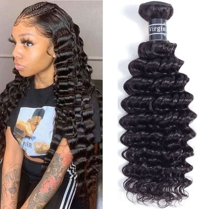 Picture of Amella Hair Brazilian Deep Wave Hair Bundles 14Inch 100% Unprocessed 1 Bundle Deep Wave Hair Weave Bundles Deep Curly Human Hair Bundles Natural Color