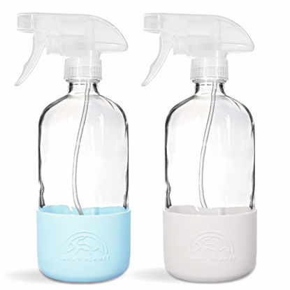Picture of SAVVY PLANET - Glass Spray Bottles for Cleaning, Silicone Sleeve Bottom for Protection, Reusable Glass Spray Bottles 16 Oz With Adjustable Nozzle Settings (2 Pack)