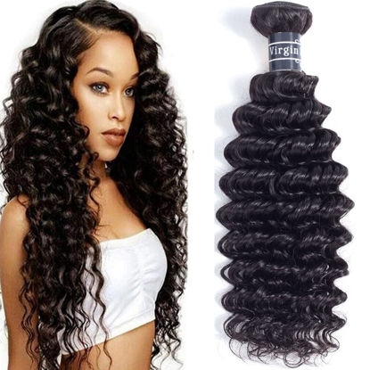 Picture of Amella Hair 8A Brazilian Deep Wave Bundle Human Hair (16inch,1 Bundle Only) 100% Unprocessed Virgin Wet and Wavy Deep Wave Curly Bundles Hair Weave Natural Color