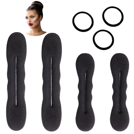 Picture of Styla Hair Bun Maker 4 Pack (2 Small, 2 Large) - Foam Sponge Buns with Hair Ties and Shaper Accessories for Updos, Ballet, French Twist, Waves & More!