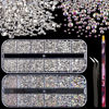 Picture of 3440pcs 6 Sizes Transparent White and AB Glass Crystal Kit with Pickup Pen + Tweezer Tools for Iridescent Shine Nail Art Manicure Makeup DIY Deco Flatback Round Bead Rhinestone Gem Jewelry Diamond