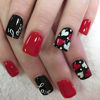 Picture of 24Pcs Valentine Press on Nails Short Square Red Fake Nails with Heart Designs Cute Love Acrylic False Nails Kit Red Black Glue on Nails Glossy Full Cover Valentines Nail Art Decoration for Women