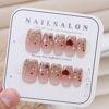 Picture of 24Pcs Heart Press on Nails Short Square Valentines Nails Press ons Fake Nails with Red Green White Dots Sparkly False Nails Tips Glitters Glossy Acrylic Nails Glue on Nails for Women Manicure Decor