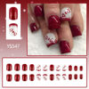 Picture of 24Pcs Valentines Press on Nails Short Square Red Glitter Fake Nails French Tip Press on Nails Heart Acrylic False Nails Valentines Day Nail Art Designs Full Cover Glue on Nails for Women Girls