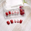 Picture of 24Pcs Valentines Press on Nails Short Square Red Glitter Fake Nails French Tip Press on Nails Heart Acrylic False Nails Valentines Day Nail Art Designs Full Cover Glue on Nails for Women Girls