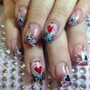 Picture of 24Pcs Valentine's Day Press on Nails Short Square French Tip Fake Nails Heart Acrylic Nails Red Black Glitter False Nails French Lines Gradient Stick on Nails for Women Manicure Accessories