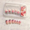 Picture of 24Pcs Valentines Day Press on Nails Short Square Fake Nails Heart Nails Art Glitter French Tips False Nails with Zebra Stripes Design Full Cover Artificial Glue on Nails Valentines Nail Art Supplies