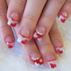 Picture of 24Pcs French Tip Heart Press on Nails Short Square Valentines Fake Nails Cute Heart False Nails with Rhinestones Red White Hearts Nail Art Designs Glue on Nails for Valentines Day Manicure Decorations