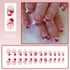Picture of 24Pcs French Tip Heart Press on Nails Short Square Valentines Fake Nails Cute Heart False Nails with Rhinestones Red White Hearts Nail Art Designs Glue on Nails for Valentines Day Manicure Decorations
