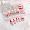 Picture of 24Pcs French Tip Heart Press on Nails Short Square Valentines Fake Nails Cute Heart False Nails with Rhinestones Red White Hearts Nail Art Designs Glue on Nails for Valentines Day Manicure Decorations