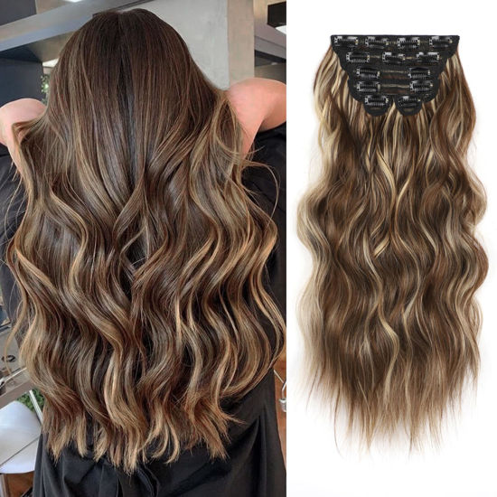 Picture of Vigorous Clip in Hair Extensions 20Inch Hair Extensions Clip Ins 6Pcs Natural Soft Synthetic Hairpieces for Women(Honey Blonde Mixed Chocolate Brown)