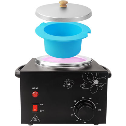 Picture of Portable Wax Warmer Machine for Painless Hair Removal, Women Men Professional Wax Heater with Adjustable Temperature Set, 20pcs Wax Sticks, 1pcs Silicone Bowl (Black- Single Pot)