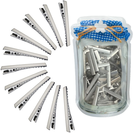 Picture of HiJeaton 90Pcs Alligator Hair Clips for Bow Making, 4.6cm/1.8" Metal Gator Clips, Large Plain DIY Supplies for Crafts and Hairdresser