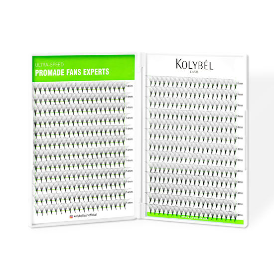Picture of KOLYBEL 500 Premade Fans Eyelash Extensions 8-15mm Mixed Length Premade Lash Extensions Fans D Curl 16D Promade Lash Fans Pointed Thin Base Handmade Volume (16D,0.05-D-8-15MM)