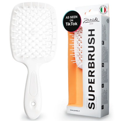 Picture of Janeke Original Patented Superbrush Detangler Brush Anti-static Hairbrush Easy For Wet or Dry Use Flexible with Nylon Bristle Great for All Hair Types - Long Thick Curly (White)