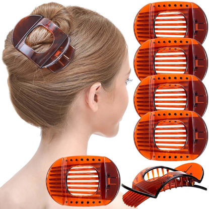 Picture of RC ROCHE ORNAMENT 6 Pcs Womens Square Strong Grip Secure Hold Inner Teeth Styling Plastic Comfortable Curve No Slip Beauty Accessory Girls Ladies Claw Clamp Clip, Large Brown