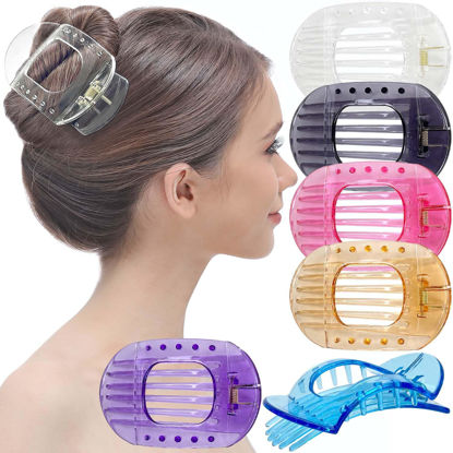Picture of RC ROCHE ORNAMENT 6 Pcs Womens Square Strong Grip Secure Hold Inner Plastic Comfortable Curve No Slip Teeth Styling Beauty Accessory Girls Ladies Claw Clamp Clip, Medium Transparent