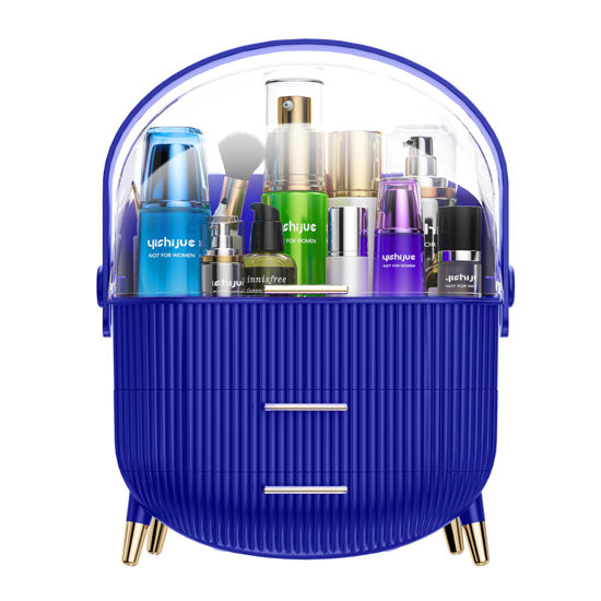 Picture of MASSY Egg Shape(Oval) Makeup Storage Box, Countertop Portable Vanity Cosmetics Organizer Preppy