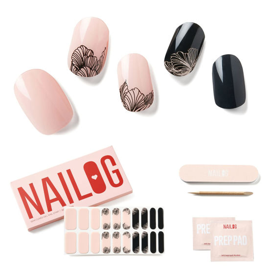 Picture of NAILOG Semi Cured Gel Nail Strips (20 Extra Long Stickers/Wraps) | Buy 2 Get 1 UV Lamp| Glossy & Long Lasting Soft Gel Finishing, Blossom