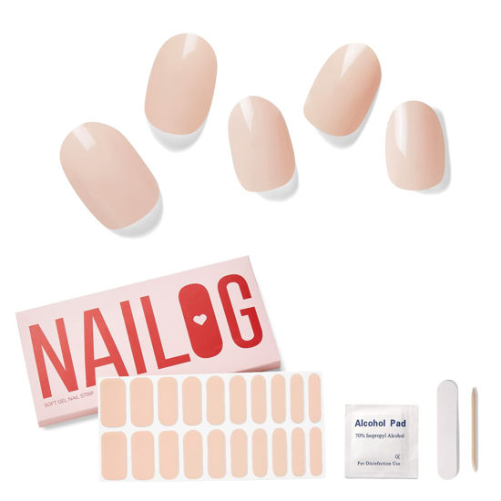 Picture of NAILOG Semi Cured Gel Nail Strips 20pcs Long Lasting Nail Polish Strips│Salon-Quality Gel Nail Sticker, Nail Art Wrap Kit with Glossy Gel Finishing│Beige