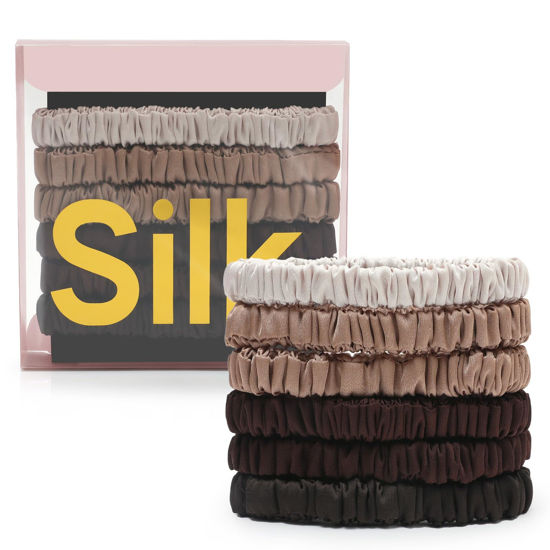 Picture of 6Pcs Silk Hair Ties Small 22 Momme 100% Pure Mulberry Silk Scrunchies for Women Girls Thin Skinny Hair Sleep Scrunchies No Damage(Color 03)