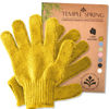 Picture of Temple Spring Exfoliating Gloves - Carbonized Rayon Bamboo Bath/Shower Gloves, Bath Gloves for Shower Exfoliating and Ingrown Hair/Dead Skin Remover - Exfoliator Mitt Scrub Gloves - Mustard Yellow