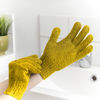 Picture of Temple Spring Exfoliating Gloves - Carbonized Rayon Bamboo Bath/Shower Gloves, Bath Gloves for Shower Exfoliating and Ingrown Hair/Dead Skin Remover - Exfoliator Mitt Scrub Gloves - Mustard Yellow