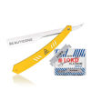 Picture of BEAUTICONE Straight Razor | Professional Barber Razor for men with 100 Single Edge Blades | Straight Edge Razor │slide-out design (White & Yellow Slide-out Razor)