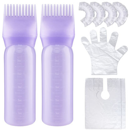 Picture of Cosywell Root Comb Applicator Bottle 6 Ounce 2 Pack Hair Dye Applicator Brush Applicator Bottle for Hair Root Comb Color Applicator Bottle with Graduated Scale (Purple)