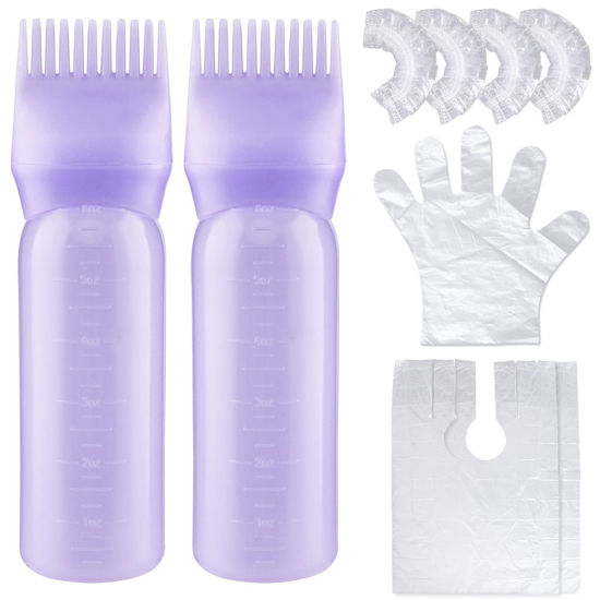 Picture of Cosywell Root Comb Applicator Bottle 6 Ounce 2 Pack Hair Dye Applicator Brush Applicator Bottle for Hair Root Comb Color Applicator Bottle with Graduated Scale (Purple)