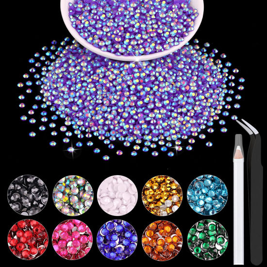 Picture of 5000PCS 2mm Resin Jelly Rhinestones in Bulk (Dark Purple AB), Bedazzling Flatback Crystals Rhinestones for Crafting DIY Nail Decoration, Gems Diomand Charms for Tumbler Shoes Clothing Fabric