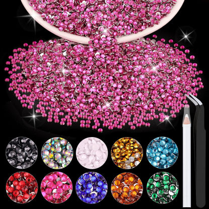 Picture of 5000PCS 2mm Resin Rhinestones in Bulk (Hot Pink), Bedazzling Flatback Crystals for Crafts DIY Nail Decoration, Gems Charms for Tumbler Shoes Clothing Fabric with Pickup Pen and Tweezers