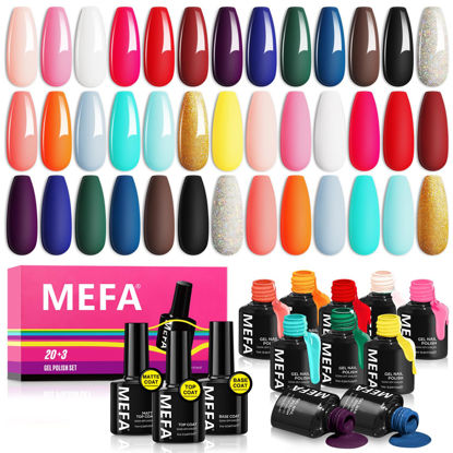 Picture of MEFA Gel Nail Polish Set, 23 Colors Burgundy Red Brown Gel Polish Set All Seasons Classic Orange Nail Polish Gel Navy Blue Black Glitter Gel Nail Gifts for Women Girl DIY Salon Home Manicure