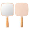 Picture of YEAKE Hand Held Mirror with Handle for Makeup,Small Cute Wood Hand Mirror for Shaving with Hole Hanging Single-Sided Portable Travel Vanity Mirror for Men&Women(Square,Pink,1Pack)