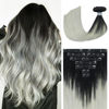 Picture of Ukira Ombre Clip in Hair Extensions Real Human Hair, Natural Black Fading to Gray Hair Extensions, 18 Inch 120g 7pcs Natural Straight Remy Human Hair Clip in Hair Extensions for Women