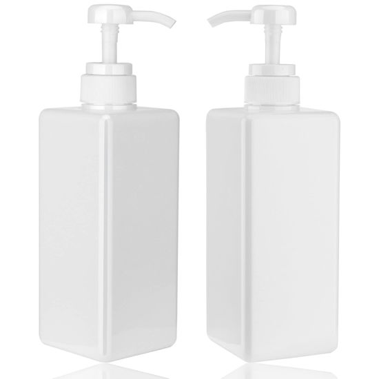 Picture of Pump Bottle Dispenser 22oz/650ml Jansburg 2Pack Refillable Square Plastic Lotion Dispenser Empty Lotion Pump Bottle for Essential Oil Lotion, Shampoo, Bathroom Travel White