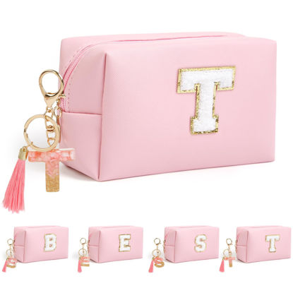 Picture of AIBFRID Birthday Gifts for Women Her,Travel Cute Makeup Bag,Large Capacity Cosmetic Bags for Women Makeup Pouch PU Leather Waterproof Cosmetic Bag,Letter T
