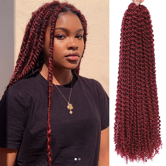 Picture of Passion Twist Hair Burgundy Red 24 Inch 8 Packs Passion Twist Crochet Hair For Women Passion Twists Braiding Hair Long Bohemian Spring Twist Hair Crochet Braids Synthetic Hair Extension (24 Inch, BG#)